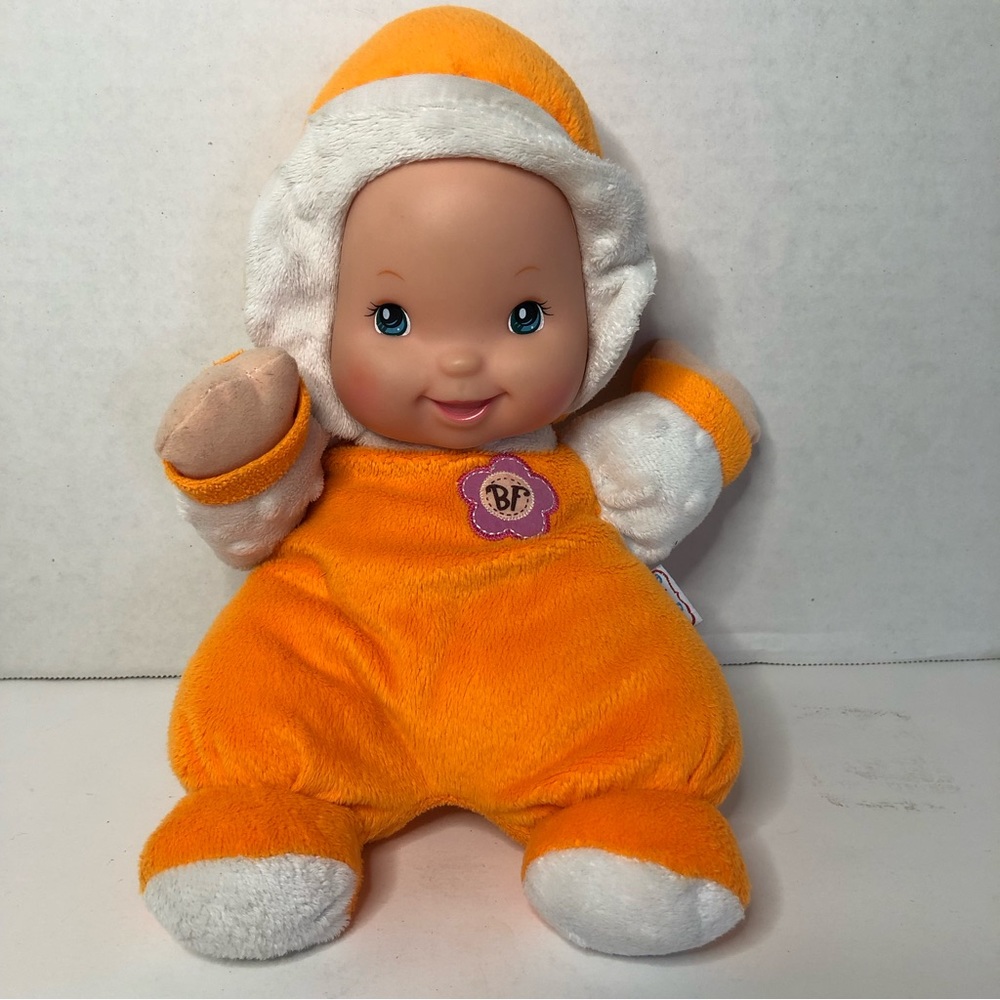 Baby’s First Minky So Soft Rubber Face Rattle Doll Goldberger Orange